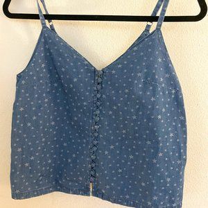 Madewell Spaghetti Strap Star Print Chambray Top